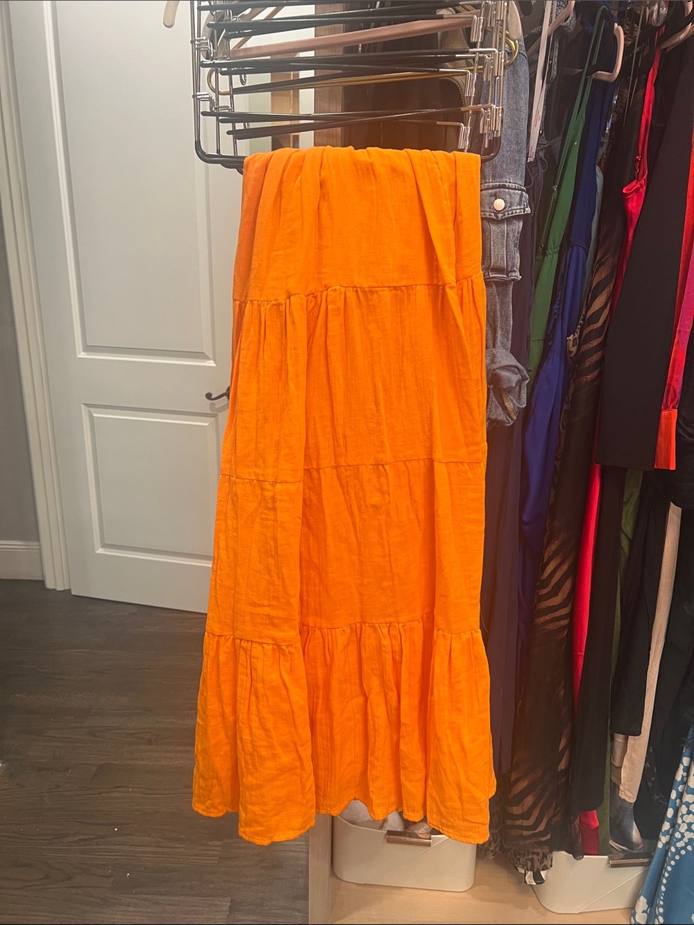 PrettyLittleThing Bright Orange Tiered Maxi Skirt
